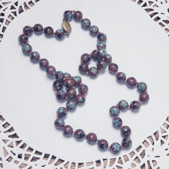 Elegant Handpainted Dark Red Cloissoine Necklace